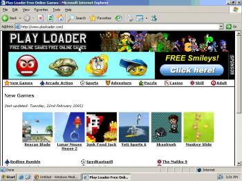 Ad for Ask Jeeves software is shown on a site catering to children.  Note the names of the video games offered -- e.g.  Skoolrush and MOnkey Slide.